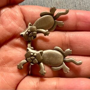 Metal Cat Charm Earrings - Gray Cat Dangle Earrings